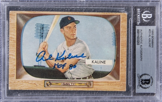 1955 Bowman #23 Al Kaline Signed/Inscribed Card - BGS Authentic Auto